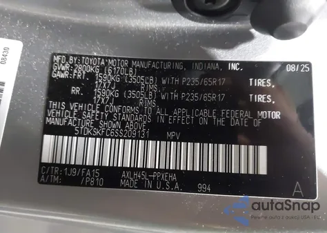 2025 Toyota Sienna Le из США, поврежденный, VIN 5TDKSKFC6SS209131